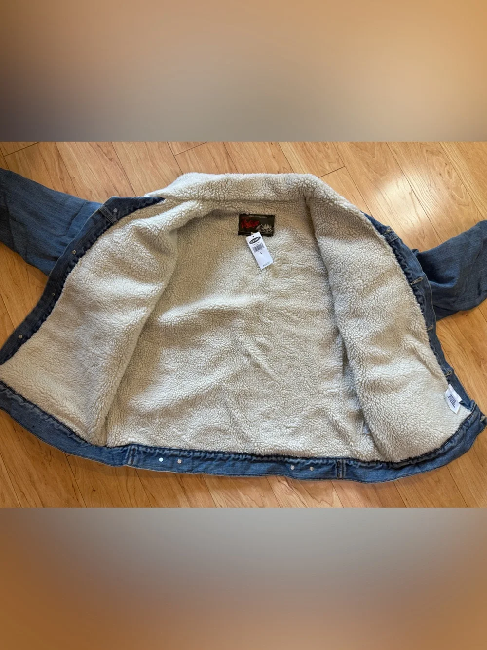 Old Navy Vintage Sherpa Lined Denim Jacket Mens L Blue Trucker NWT